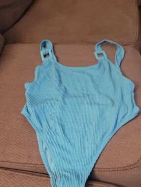 aerie Light Blue Textured One-Piece Swimsuit